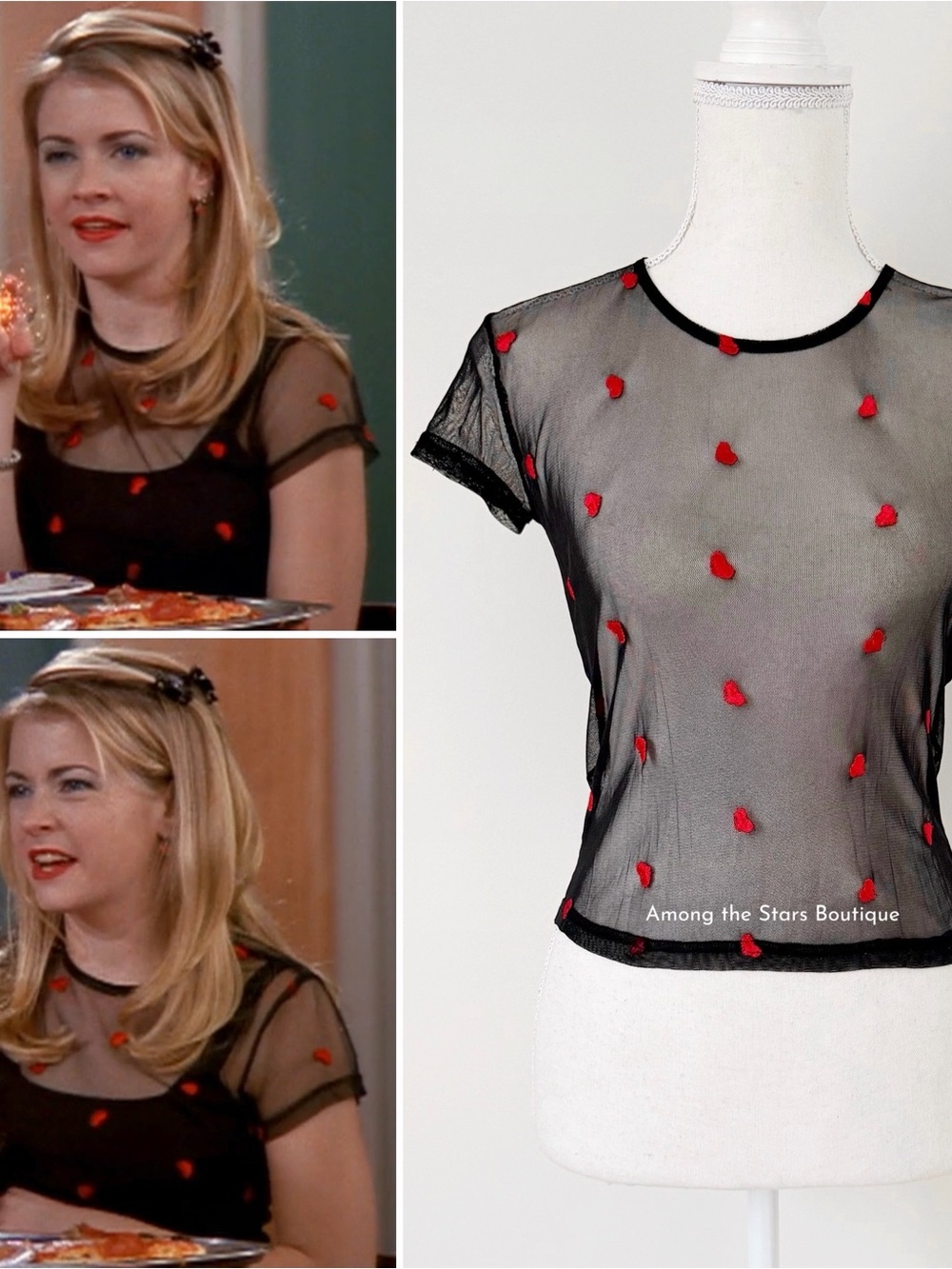 Very Rare 90s Vintage Sheer Red Heart Appliqué Top ASO Sabrina The Teenage Witch